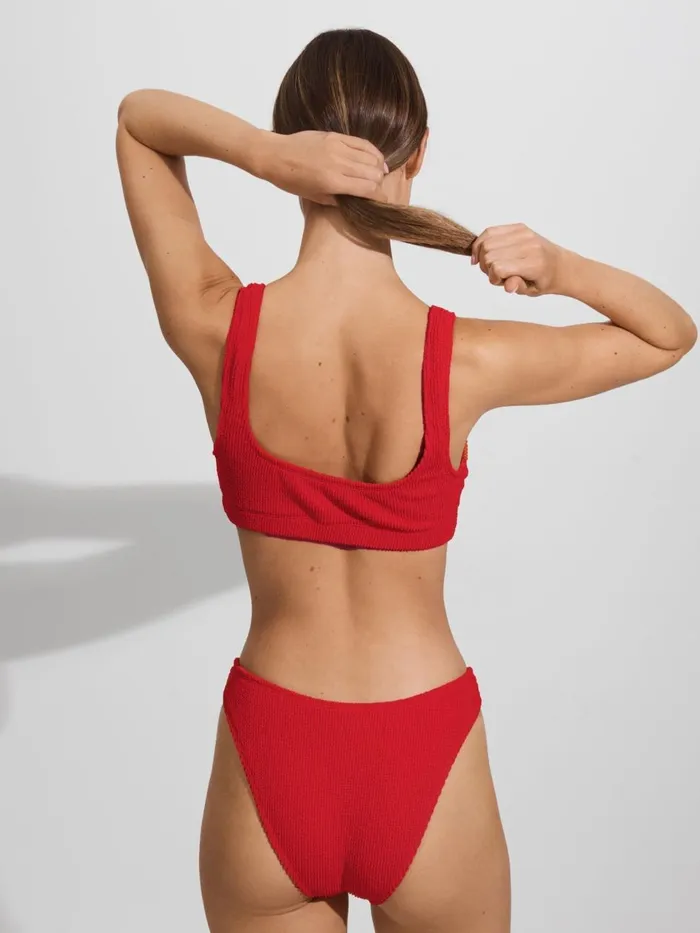 Women Reiss Swimwear American Always Fits Textured Bikini Top Bright Red