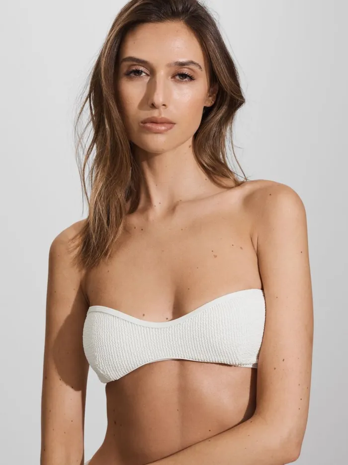 Women Reiss Swimwear American Always Fits Textured Halter Neck Bikini Top Cloud White
