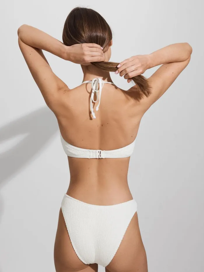 Women Reiss Swimwear American Always Fits Textured Halter Neck Bikini Top Cloud White