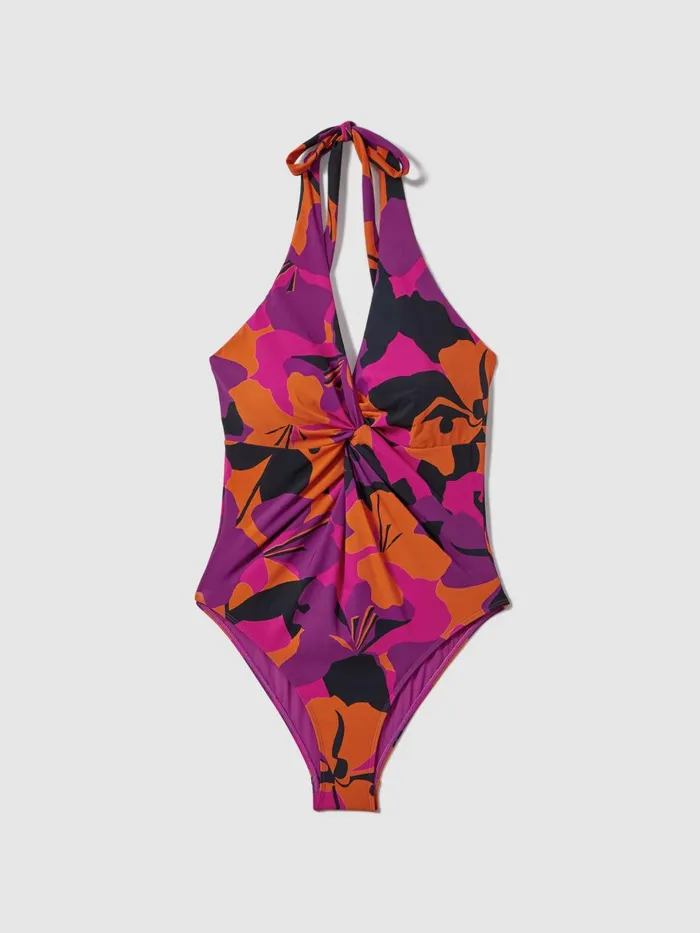 Women Reiss Swimwear Printed Twist Front Swimsuit Pinkorange