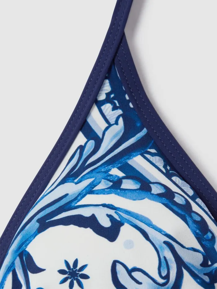 Women Reiss Swimwear Tina Printed Contrast Trim Bikini Top Blue Print