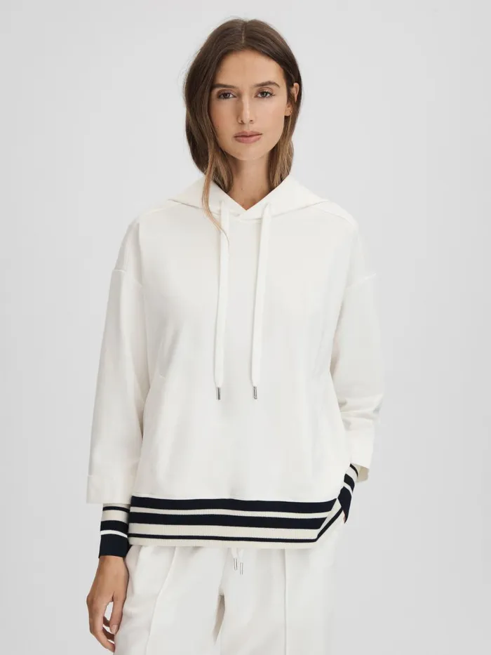 Women Reiss Tops Lexi Striped Trim Hoodie Navyivory