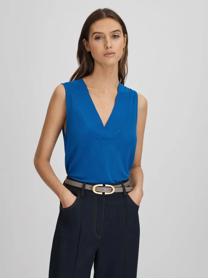Women Reiss Tops Taylor VNeck Shell Blouse Blue