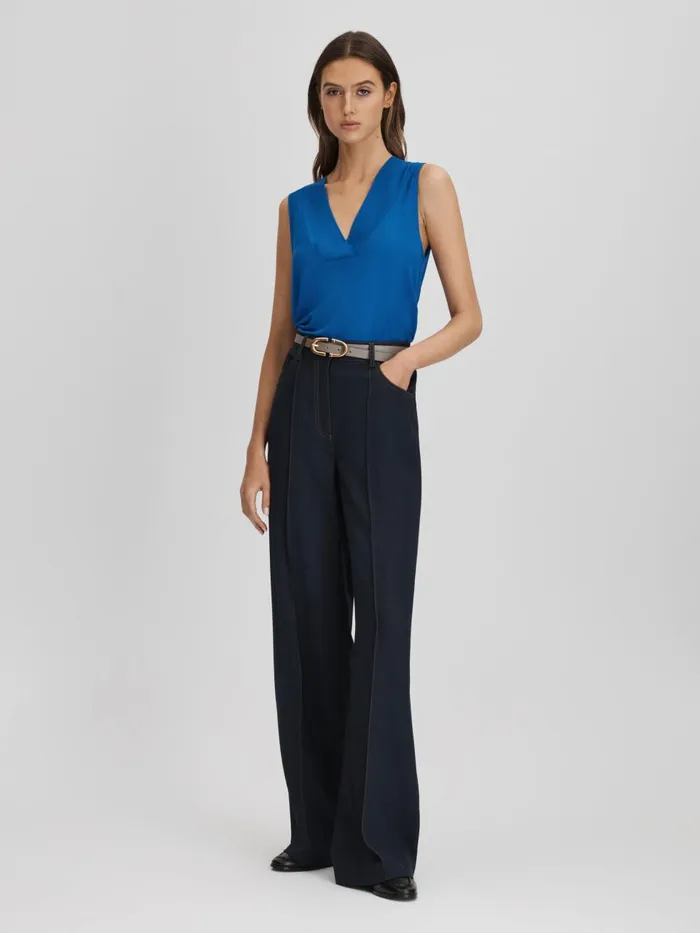 Women Reiss Tops Taylor VNeck Shell Blouse Blue