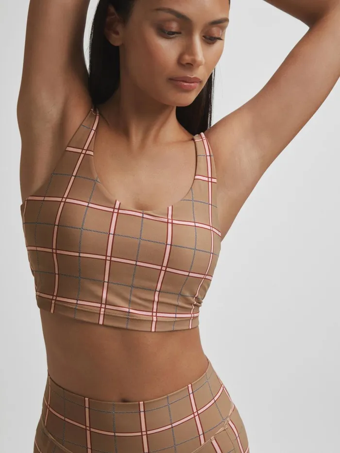 Women Reiss Tops Upside Check Sports Bra Brown Check