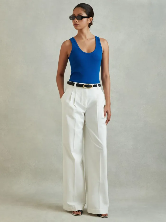 Women Reiss Tops Violet Ribbed Cotton Blend Vest Cobalt Blue