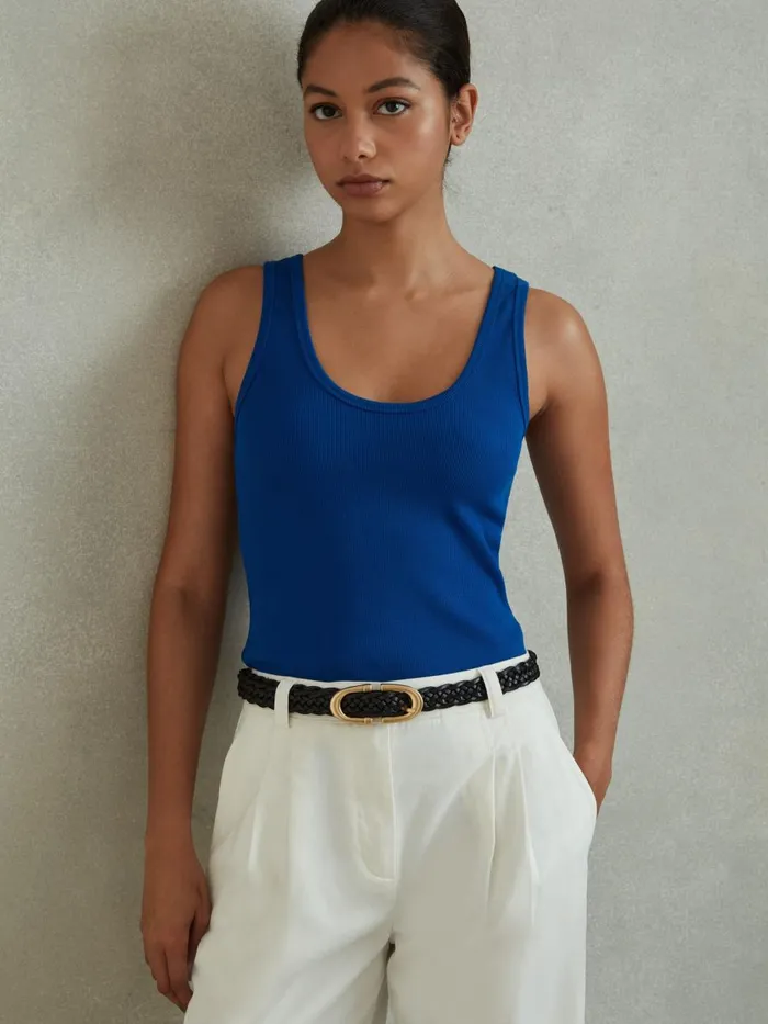Women Reiss Tops Violet Ribbed Cotton Blend Vest Cobalt Blue