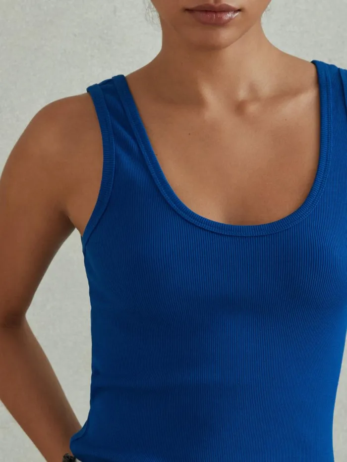 Women Reiss Tops Violet Ribbed Cotton Blend Vest Cobalt Blue