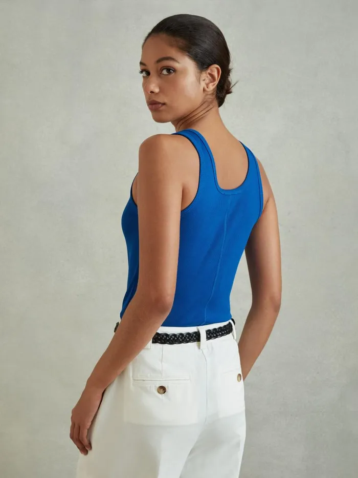 Women Reiss Tops Violet Ribbed Cotton Blend Vest Cobalt Blue