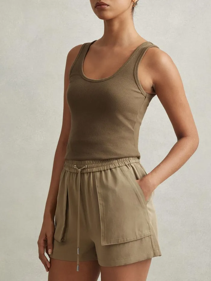 Women Reiss Tops Violet Ribbed Cotton Blend Vest Khaki