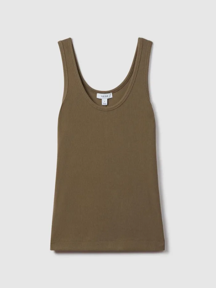 Women Reiss Tops Violet Ribbed Cotton Blend Vest Khaki