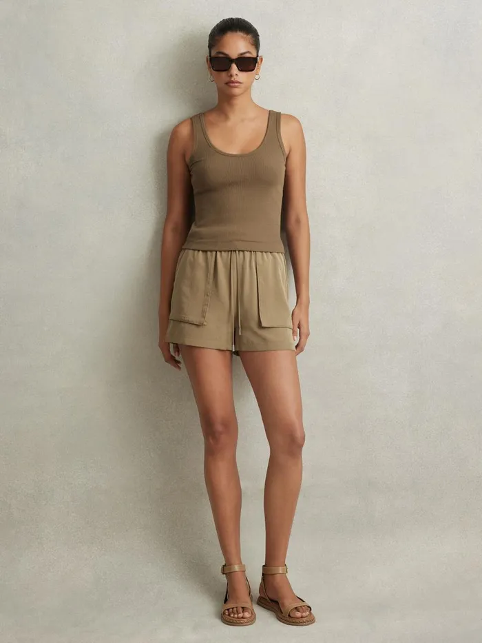 Women Reiss Tops Violet Ribbed Cotton Blend Vest Khaki