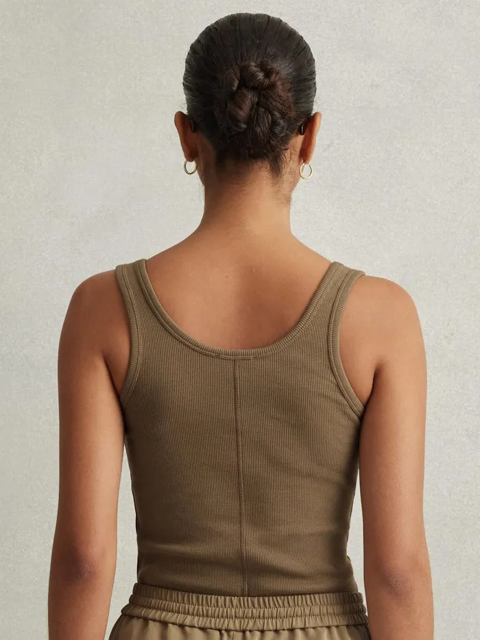 Women Reiss Tops Violet Ribbed Cotton Blend Vest Khaki
