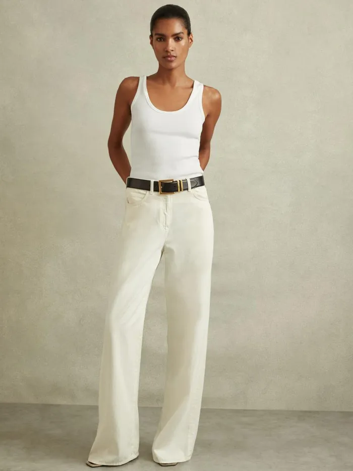 Women Reiss Tops Violet Ribbed Cotton Blend Vest White