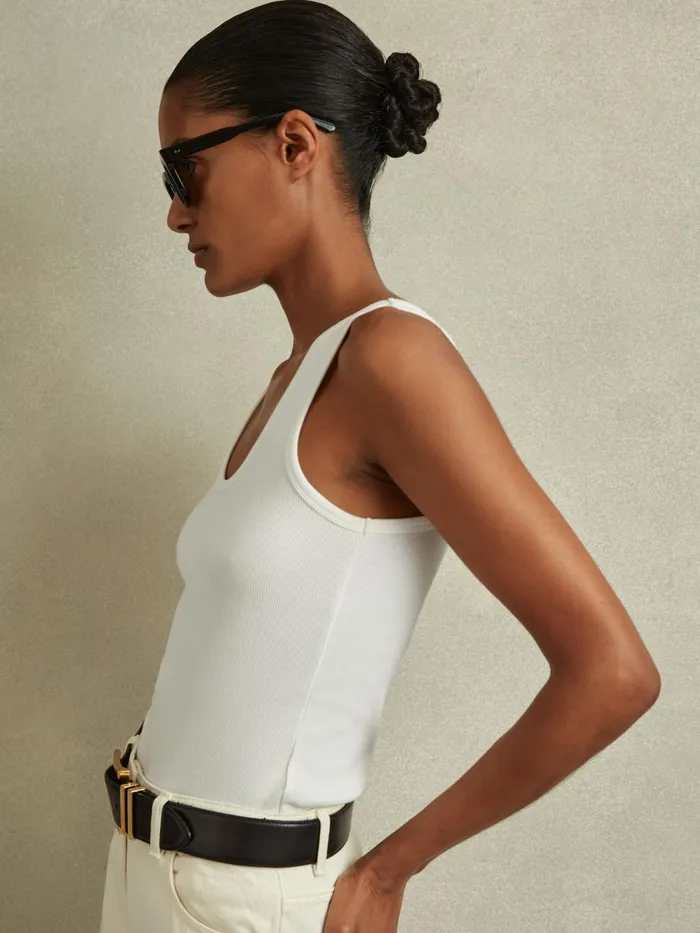 Women Reiss Tops Violet Ribbed Cotton Blend Vest White