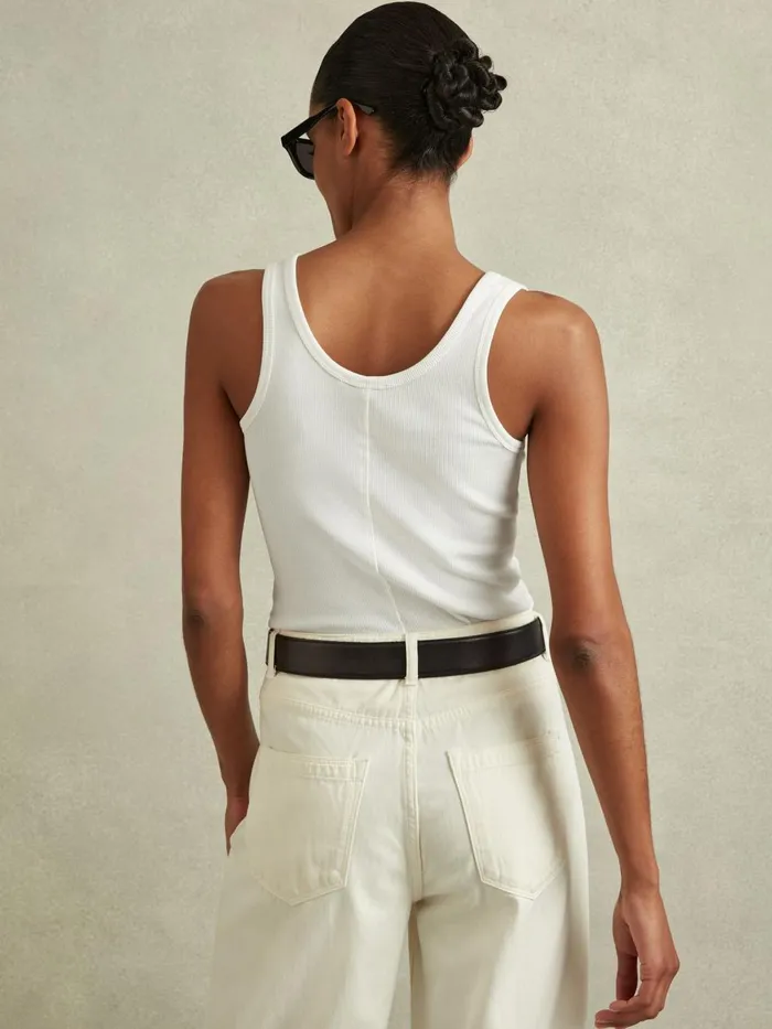 Women Reiss Tops Violet Ribbed Cotton Blend Vest White