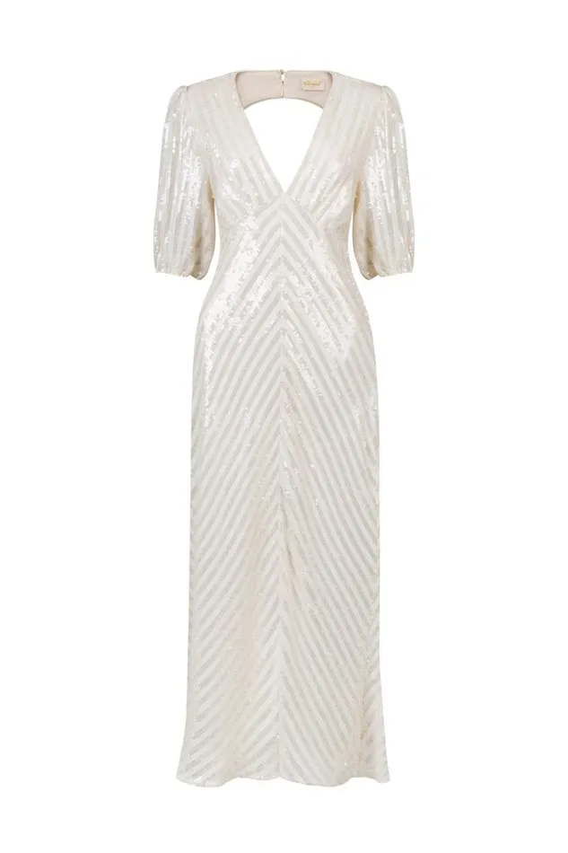 Women RIXO All Bridal Steph Midi Dress Ivory Sequin