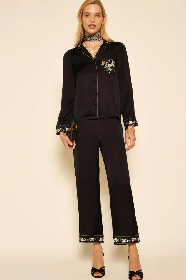 Women RIXO All Clothing Bryony Satin Trousers Blossom Embroidery Pink