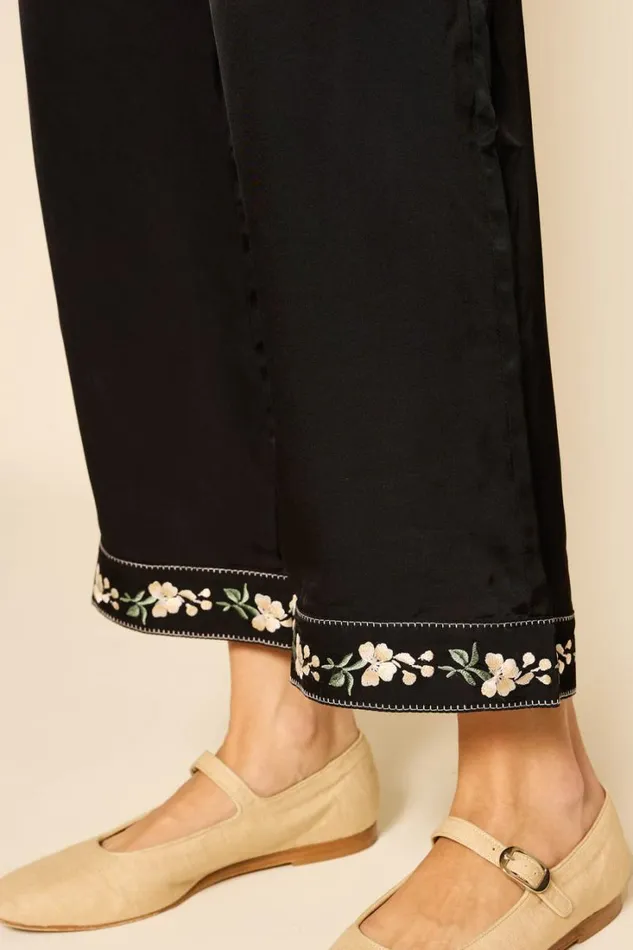 Women RIXO All Clothing Bryony Satin Trousers Blossom Embroidery Pink