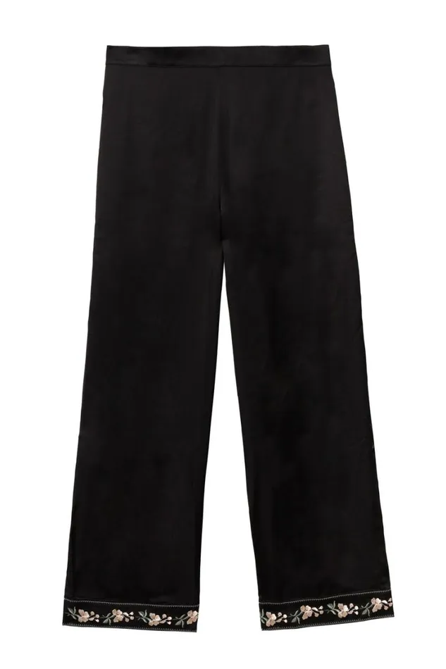 Women RIXO All Clothing Bryony Satin Trousers Blossom Embroidery Pink
