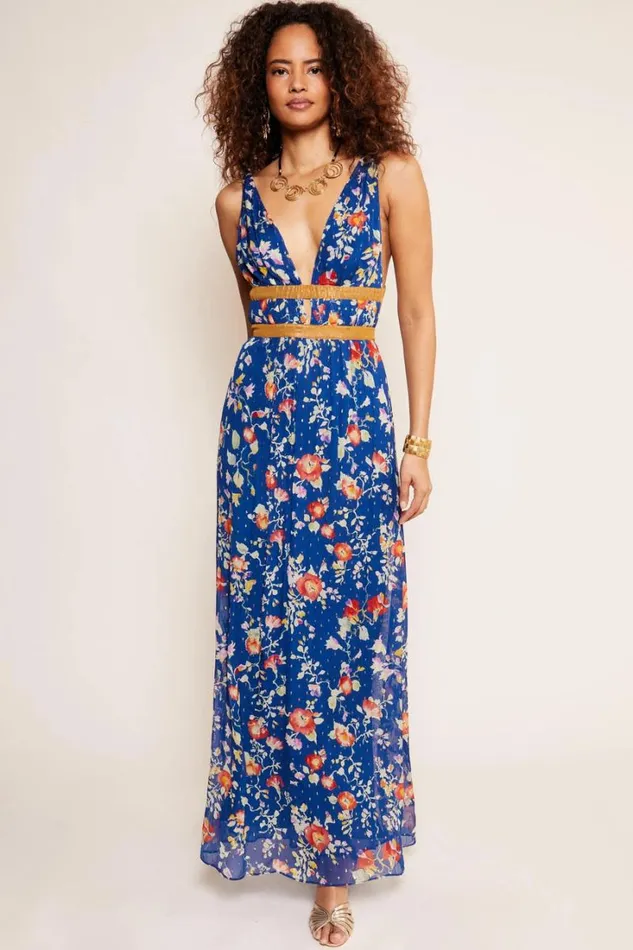 Women RIXO All Clothing Charlotte Maxi Dress Waterblossom Indigo
