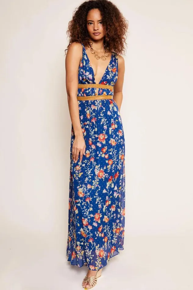 Women RIXO All Clothing Charlotte Maxi Dress Waterblossom Indigo