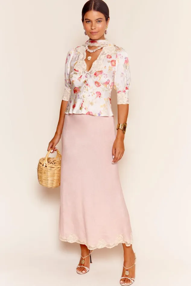Women RIXO All Clothing Crystal Midi Skirt Powder Pink