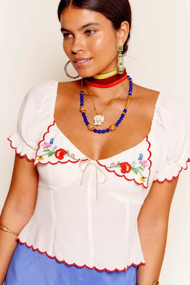 Women RIXO All Clothing Didi Embroidered Top Bouquet Embroidery Cream