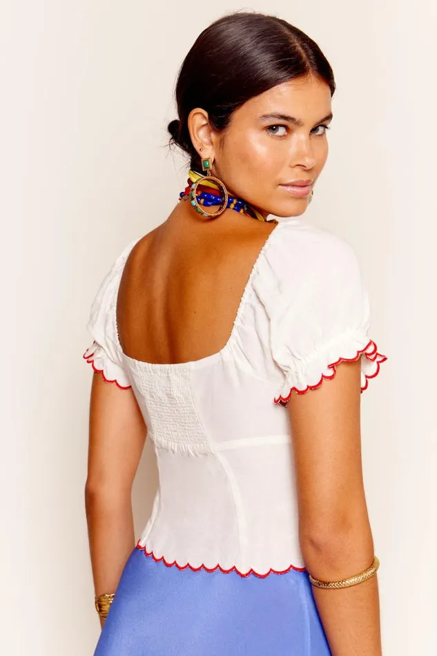 Women RIXO All Clothing Didi Embroidered Top Bouquet Embroidery Cream