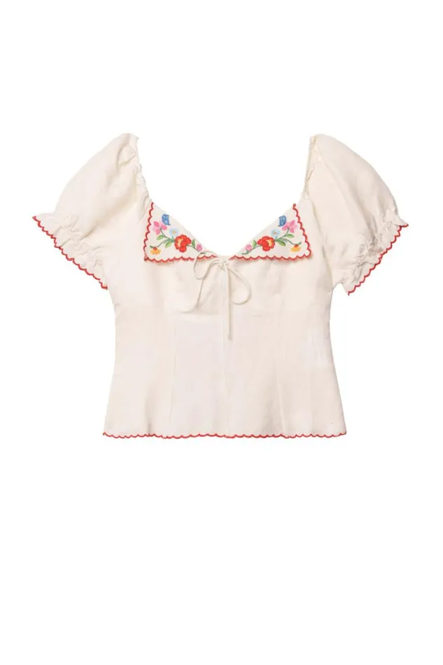 Women RIXO All Clothing Didi Embroidered Top Bouquet Embroidery Cream