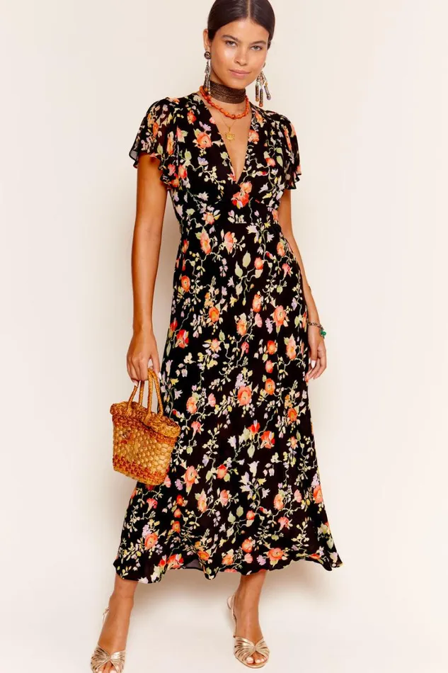 Women RIXO All Clothing Florida Midi Dress Waterblossom Noir