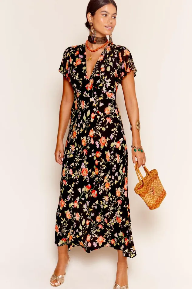 Women RIXO All Clothing Florida Midi Dress Waterblossom Noir