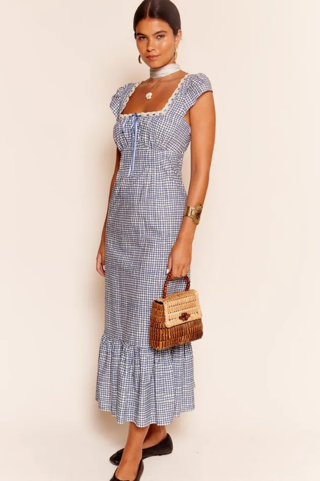 Women RIXO All Clothing Isla Cotton Midi Dress Painted Check Soft Blue
