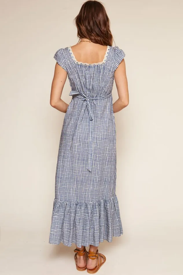 Women RIXO All Clothing Isla Cotton Midi Dress Painted Check Soft Blue