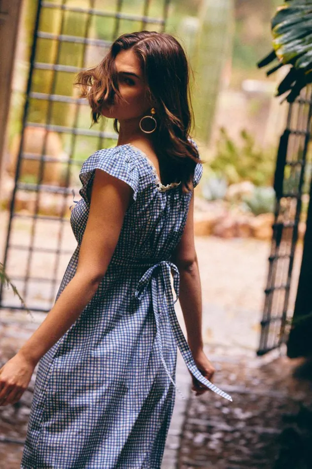 Women RIXO All Clothing Isla Cotton Midi Dress Painted Check Soft Blue