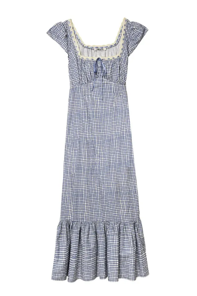 Women RIXO All Clothing Isla Cotton Midi Dress Painted Check Soft Blue