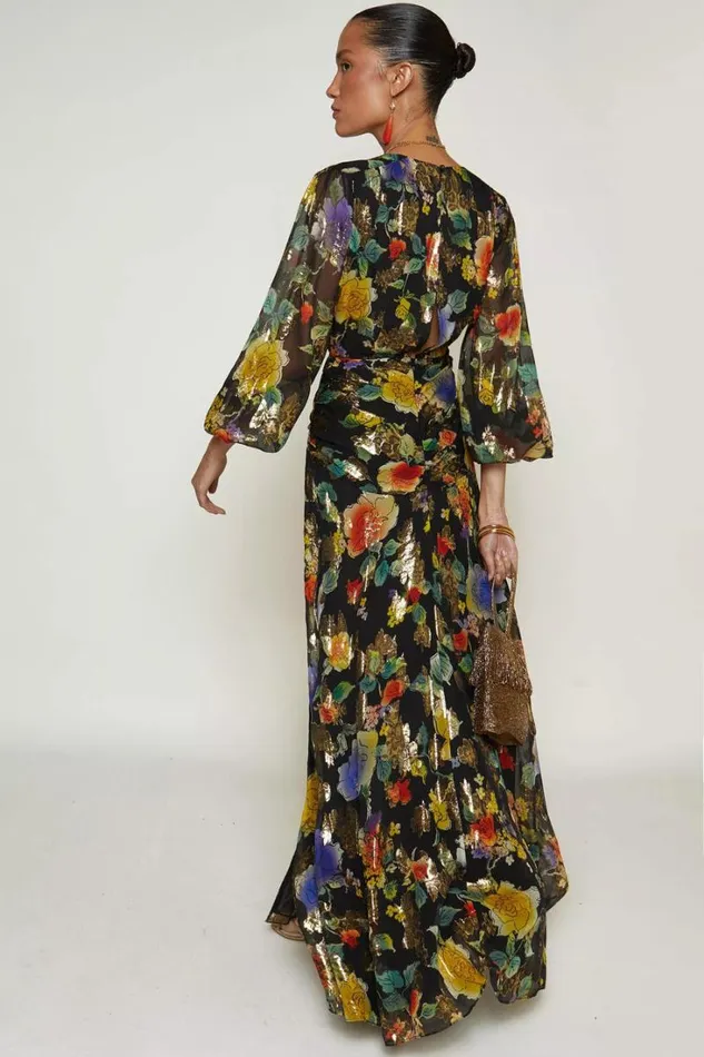 Women RIXO All Clothing Meera SilkBlend Gown Ombr Bloom Black
