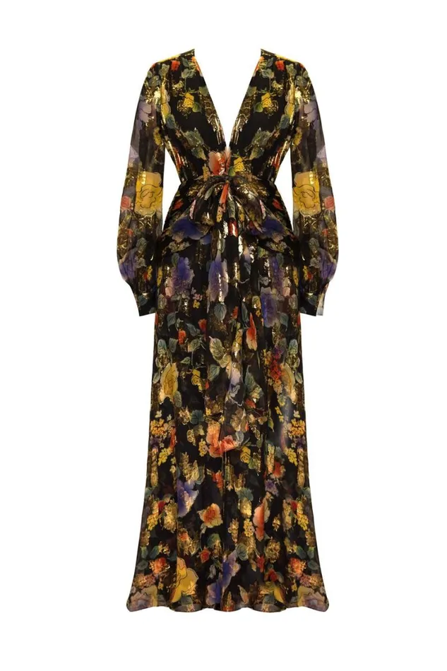 Women RIXO All Clothing Meera SilkBlend Gown Ombr Bloom Black