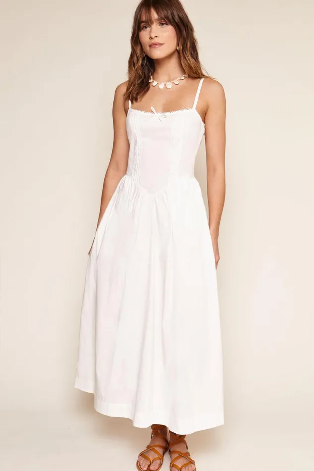 Women RIXO All Clothing Neroni Cotton Midi Dress Ivory