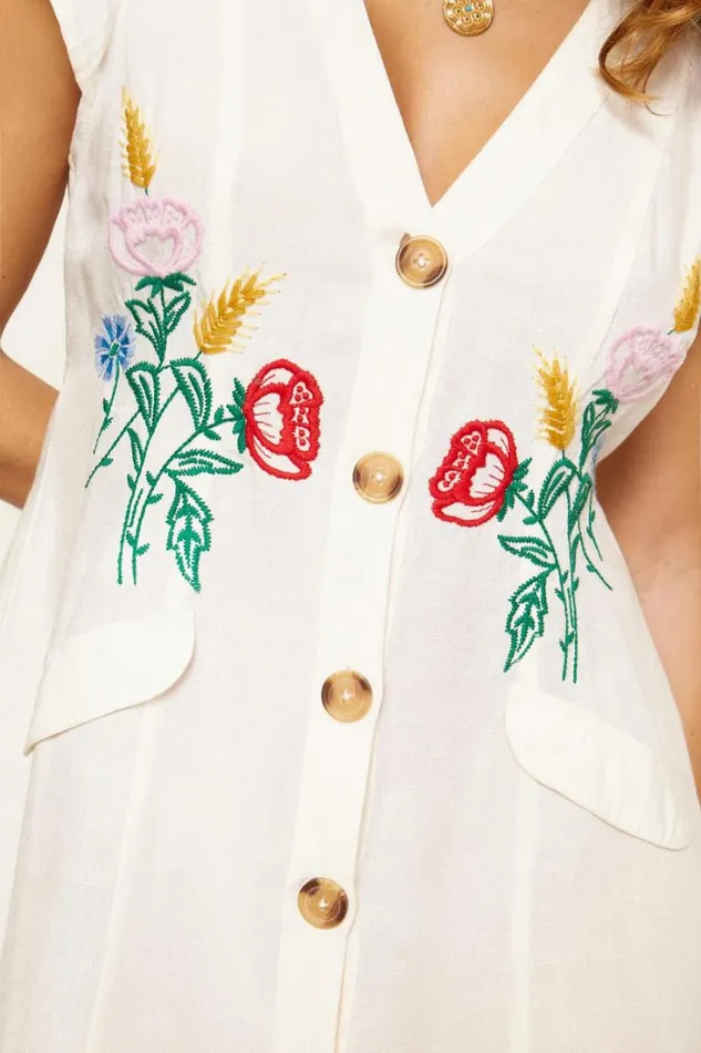 Women RIXO All Clothing Raine Embroidered Dress Posy Embroidery Cream