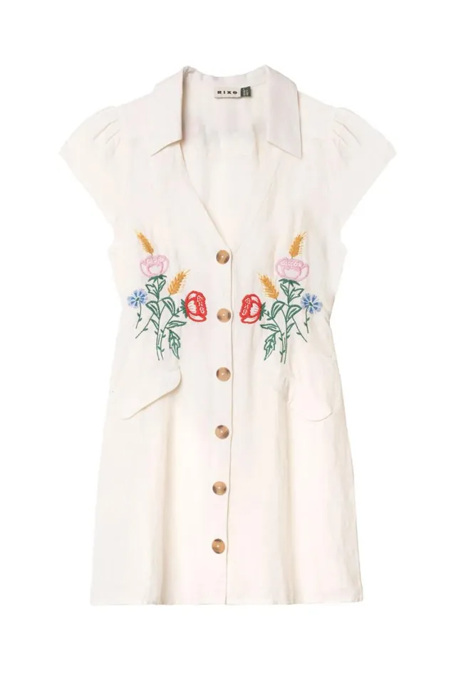 Women RIXO All Clothing Raine Embroidered Dress Posy Embroidery Cream