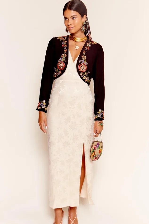 Women RIXO All Clothing Sadie Jacquard Midi Dress Daisy Jacquard Cream