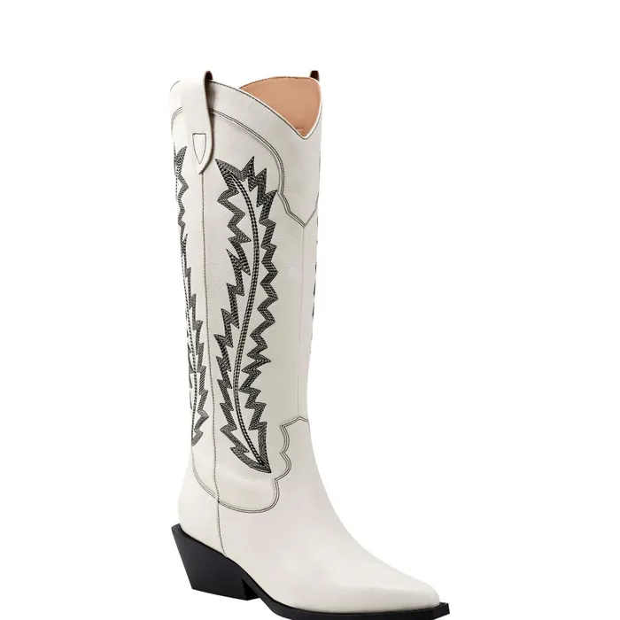Women Roselle Western Boot Chic Cream Leather Marc Fisher Boots