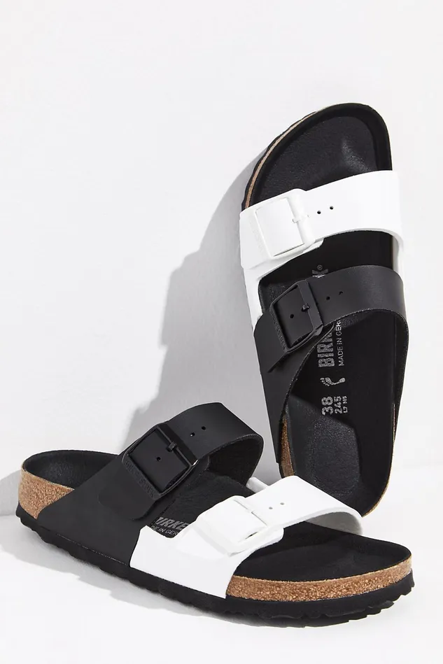 Women Sandals Free People Arizona Split Birkenstock Sandals Black White