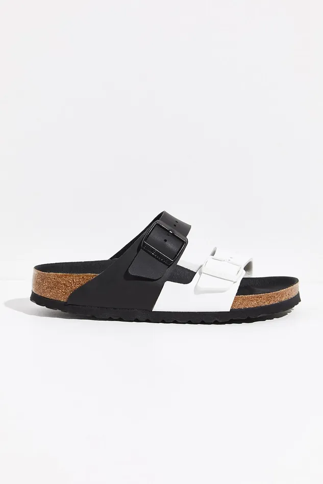Women Sandals Free People Arizona Split Birkenstock Sandals Black White