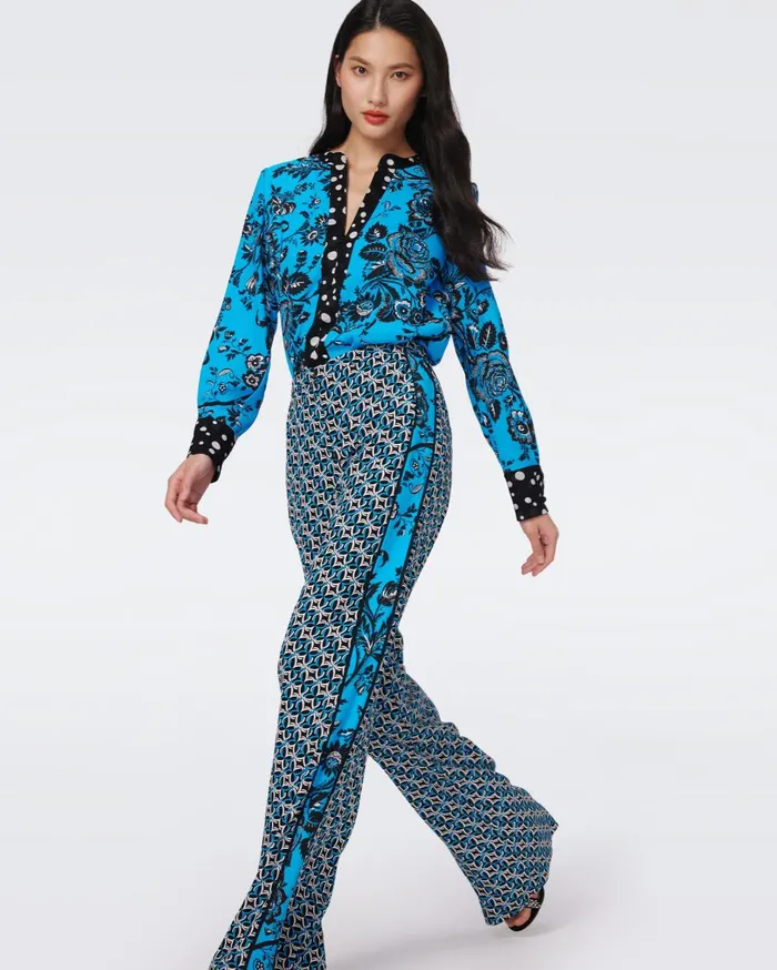 Women Sarina Pants Night Vine Blue And Tiny Gig Tile DVF Pants and Shorts