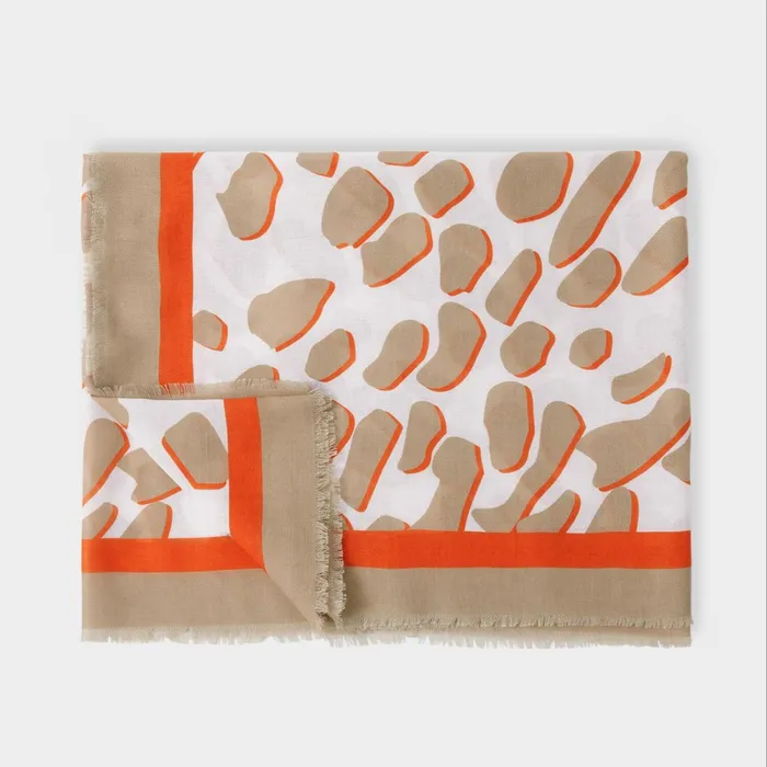 Women Scarves and Womenswear Katie Loxton Dalmation Printed Scarf 8211 Ecru Orange And Light Taupe