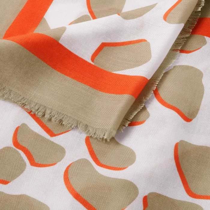 Women Scarves and Womenswear Katie Loxton Dalmation Printed Scarf 8211 Ecru Orange And Light Taupe