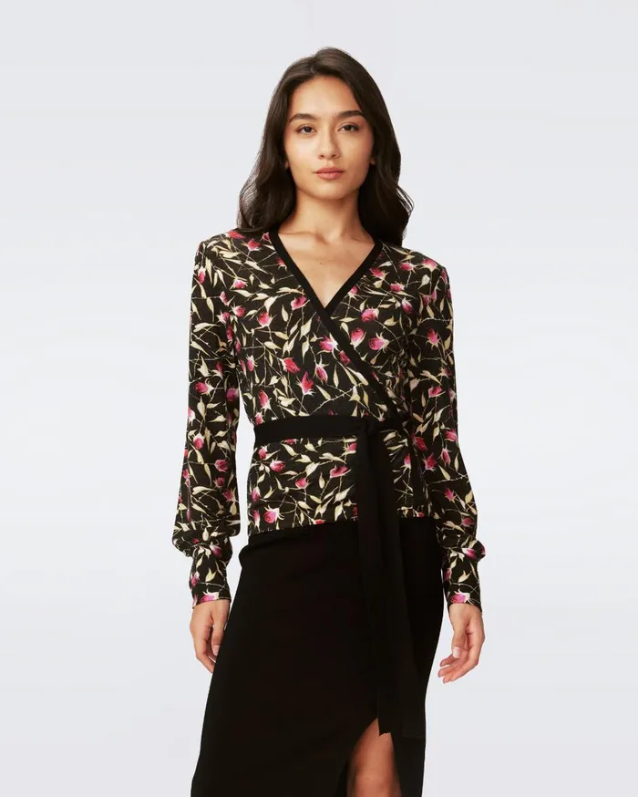 Women Silver Wool Wrap Top Rockn Rose DVF Tops