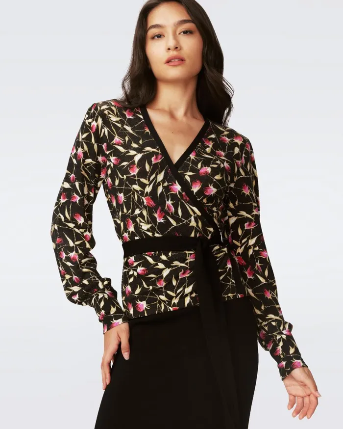 Women Silver Wool Wrap Top Rockn Rose DVF Tops